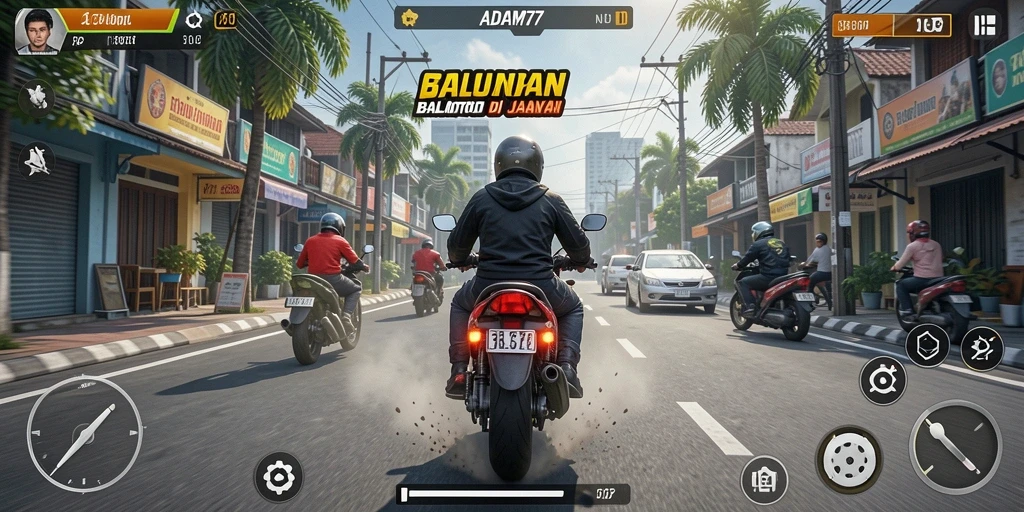 Tampilan gameplay balapan motor yang mendebarkan.