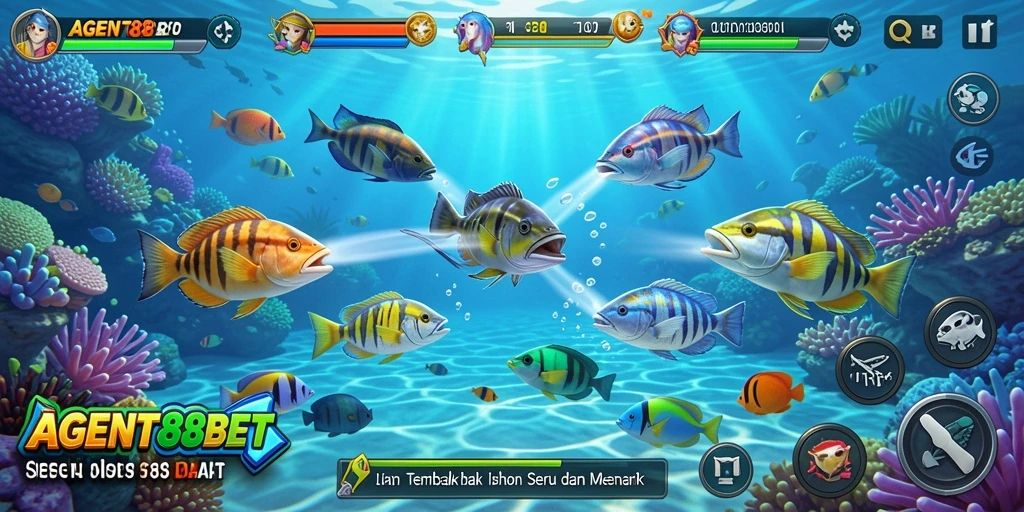 Tampilan gameplay seru di AGENT88BET saat menembak ikan.