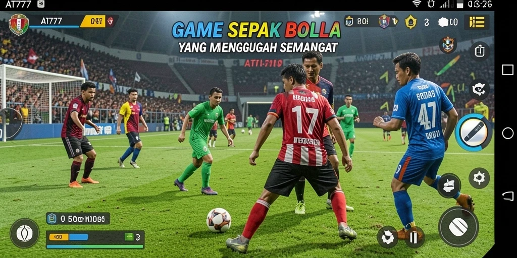 Screenshot gameplay AT777 yang menunjukkan aksi di lapangan sepak bola.