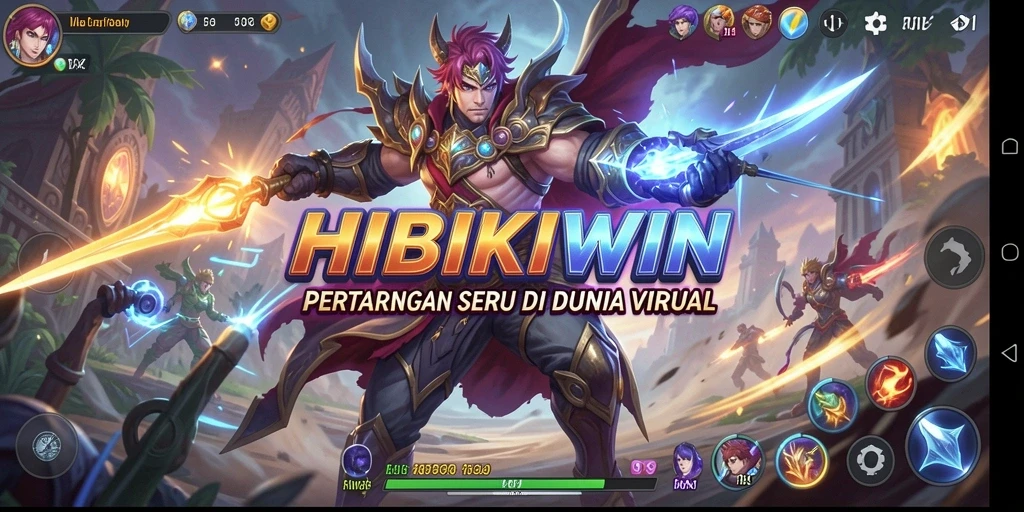 Screenshot gameplay HIBIKIWIN menampilkan pertarungan karakter yang penuh aksi.