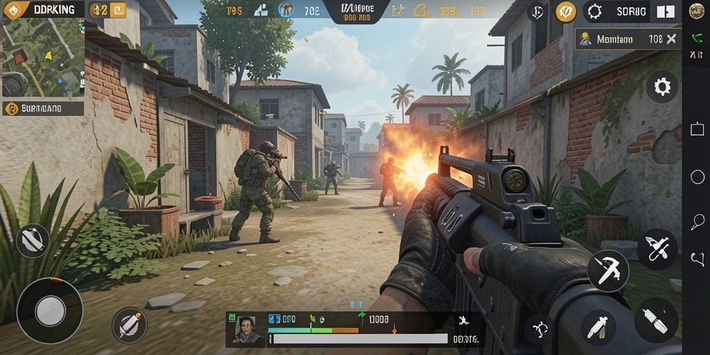 Tangkapan layar gameplay menegangkan dari IDRKING di medan perang FPS.