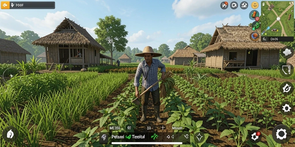 Tampilan gameplay <strong>ME355</strong> yang menawan dengan ladang penuh warna.