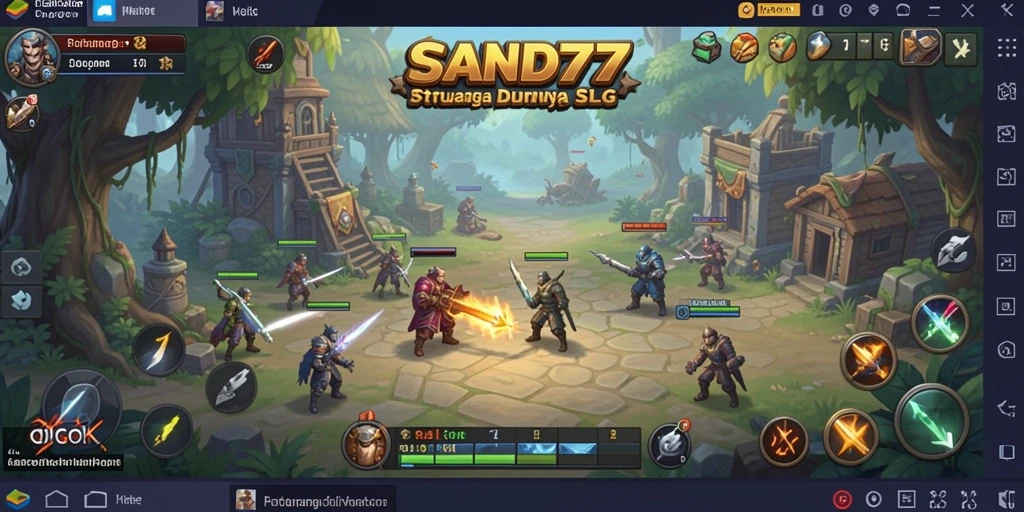 Screenshot gameplay SAND77 menunjukkan aksi pertempuran strategis yang menegangkan.