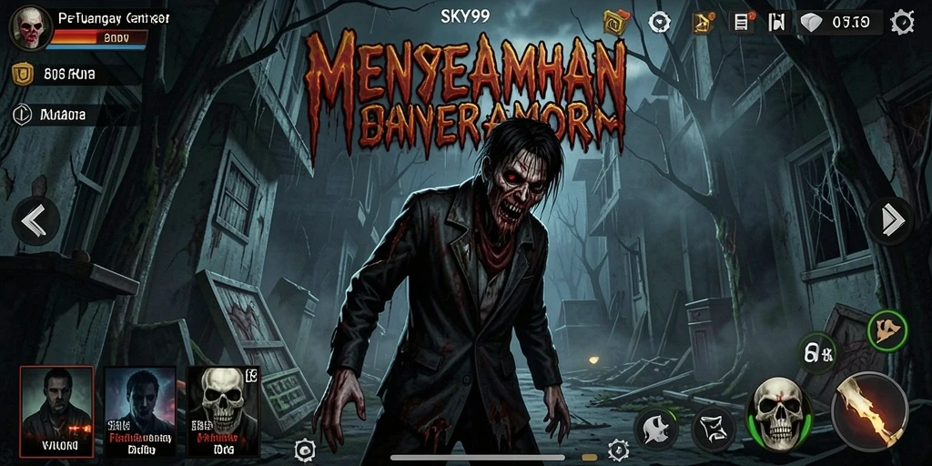 Tampilan mendebarkan dari gameplay SKY99 di dunia yang gelap.